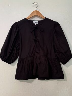 Ganni Cotton Poplin Peplum Black Blouse Size L [42]
